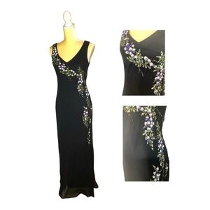 Vintage 80s/90s Alex Evening Gown 8 Black Floral Design